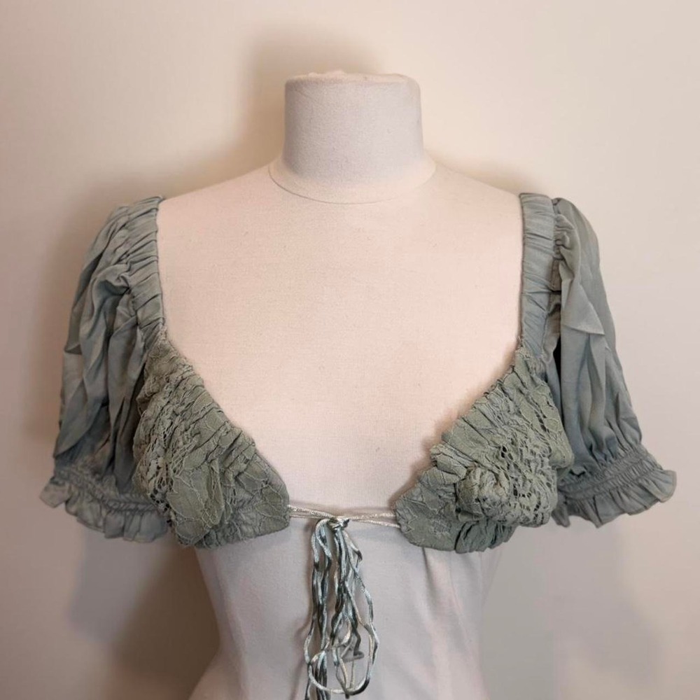 Sage Green Lace Tie-Front Crop Top 🌿✨